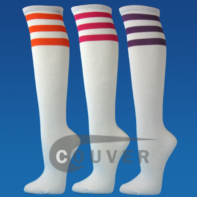 White 3Stripes Fashion Knee Sock