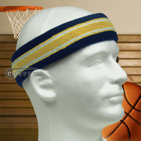 Navy, Yellow, White Striped Basketball/Athletic Headband Pro, 3Pairs