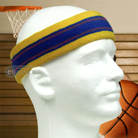 Basketball Headband Yellow Blue Purple Stripes, 3 Pairs