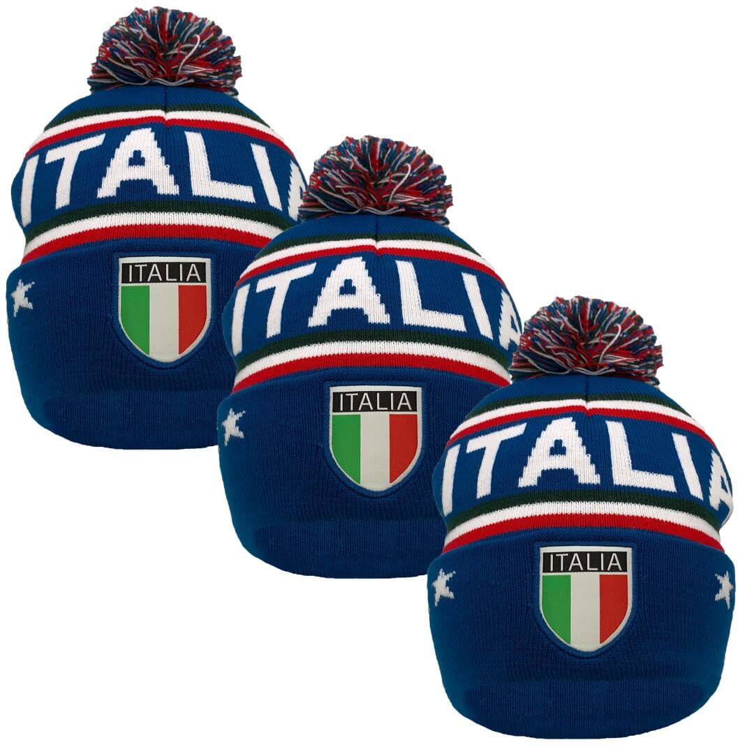 Italy Soccer Team/Country Beanies with Pom Pom, Cuff 12", 3PCs/Pack