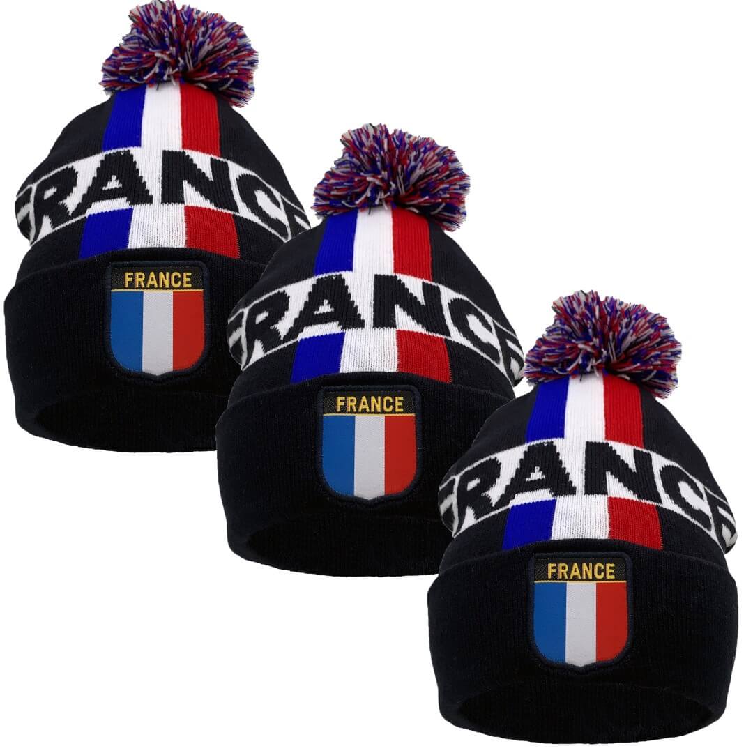 France Soccer Team/Country Beanies w/Pom Pom, Cuff 12", 3PCs/Pack