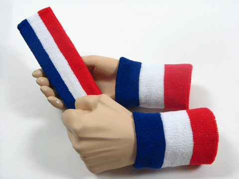 Blue White Red USA American Flag Color Striped Sweatbands Set [3sets]