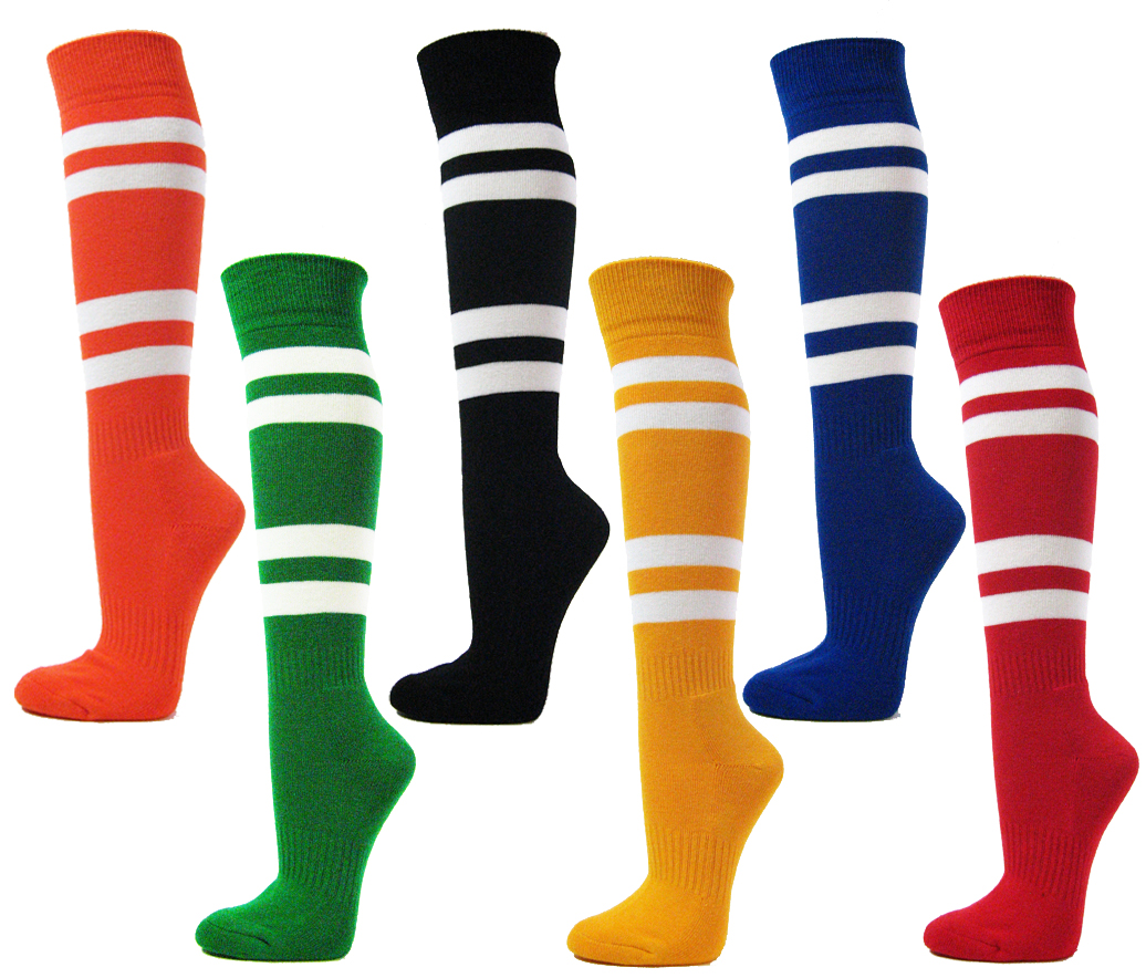 Sports knee sock w 4white stripe