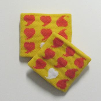 Childs Kids Orange Hearts on Yellow small Wrist Bands [2pairs]