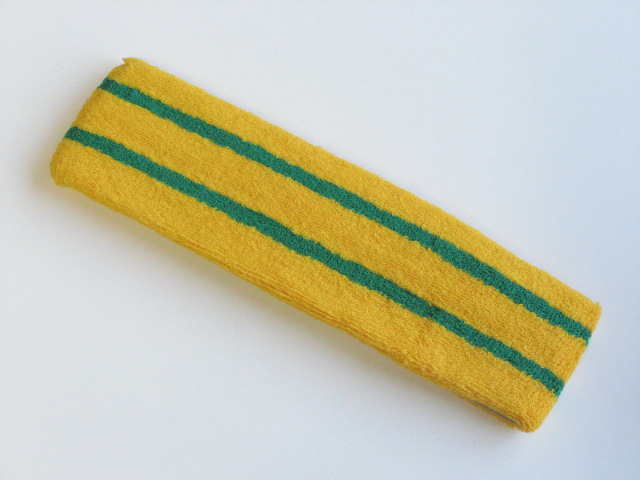 Basketball Sweat Headband Pro Green Stripe in MangoYellow 1piece