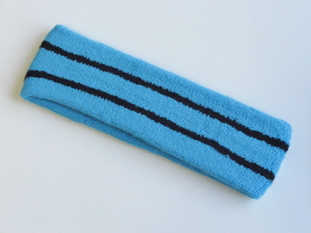 Thick Basketball Headband Pro Black Stripe in Sky Blue [1piece]