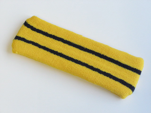 Wide Basketball Sweat Headband Pro Black Stripe in Yellow 1piece