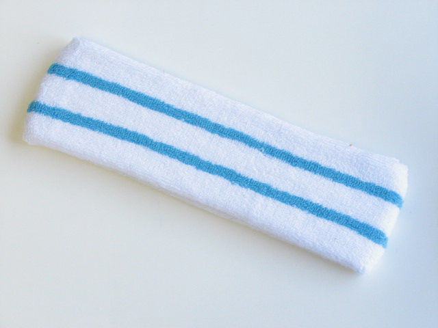 Wide Basketball Sweat Headband Pro SkyBlue Stripe in White [1pc]