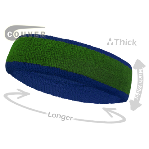 Green with Blue Large Basketball Head Sweatband 3 PIECES
