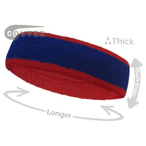 Blue with Red Large Basketball Head Sweatband 3 PIECES