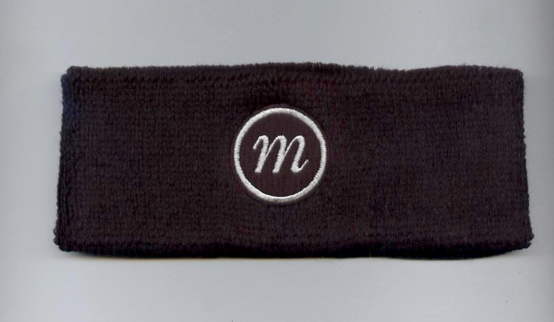 Custom Black Headband with White Logo Embroidery Sample