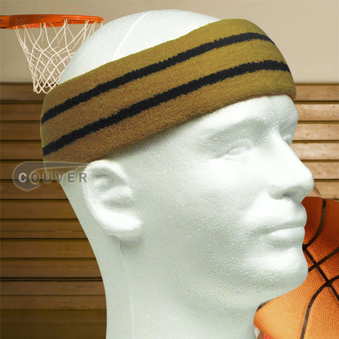 Large Basketball Sweat Headband Pro Black Stripes in Gold 3PCs