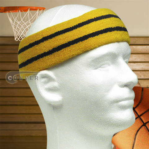 Basketball Sweat Headband Pro Black Stripe in Gold Yellow 3PCs
