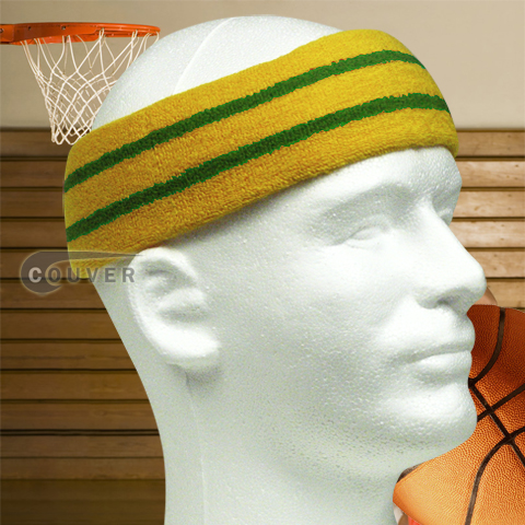 Basketball Sweat Headband Pro Green Stripe in Gold Yellow 3PCs