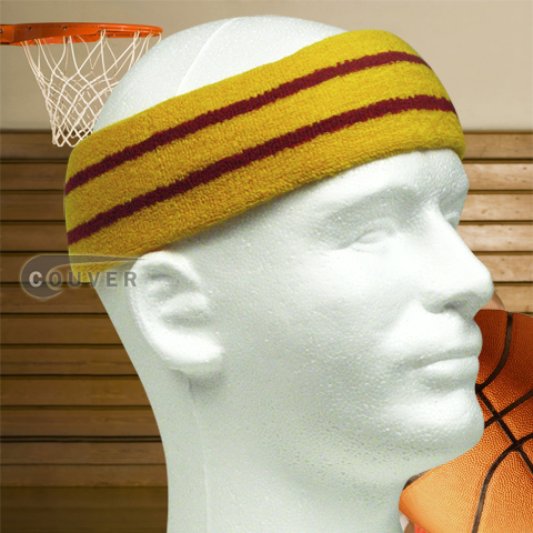 Basketball Sweat Headband Pro Green Stripe in Gold Yellow 3PCs