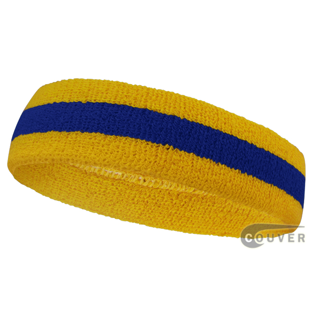 Golden-Yellow Blue Gold Yellow striped headbands wholesale, 12PCs