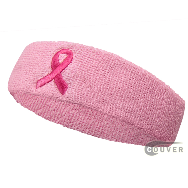 Ribbon Logo Light Pink Cancer Awareness Head Sweatband Wholesale 12PCs