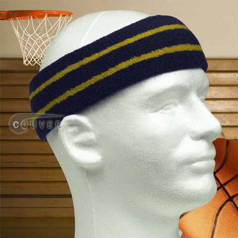Large Basketball Headband Pro Gold Stripe in Navy Blue 3PCs