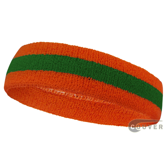Orange Green 2color Terry Cloth Sports Sweat Headbands, 12 Pieces
