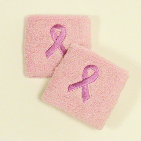 Light pink breast cancer awareness sweat wristband w pink ribbon