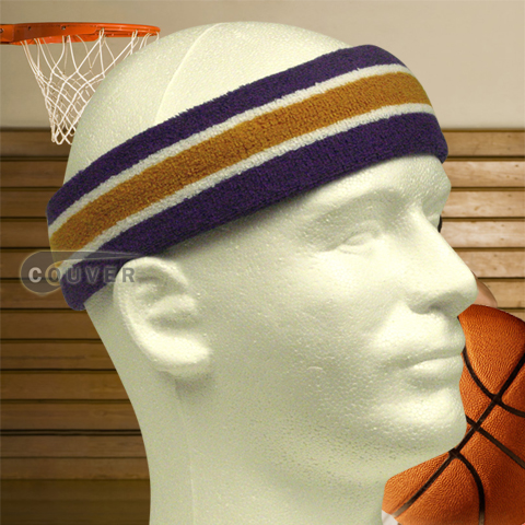 Basketball Head Band Pro Multi-color Dark Purple Tan White [3pieces]