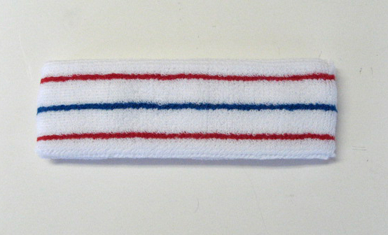 3-line Tennis Sweat Headbands Red-Blue-Red Wholesale [12pieces]