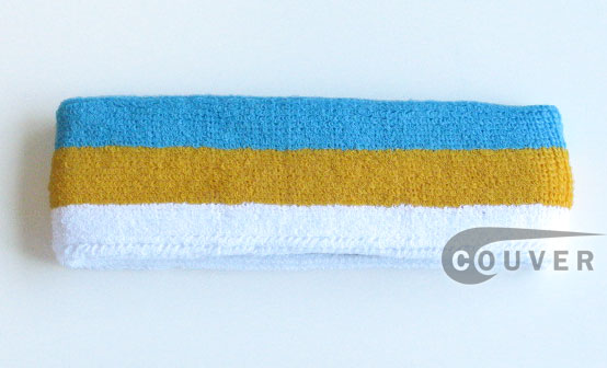 Sky Blue Golden Yellow White Striped Head Sweatband Wholesale