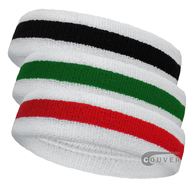 Random Stripe Sports Sweat Headbands Cotton Terry 3 Pieces Set