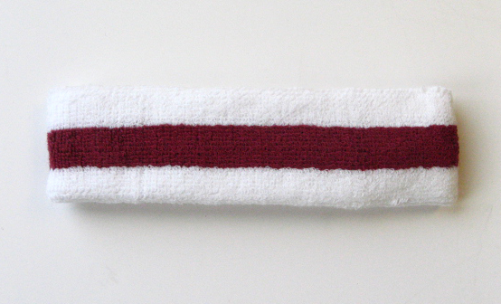 Burgundy Stripe in White Tennis Head Bands Wholesale 12 pieces