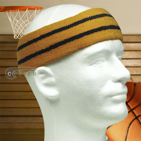 Large Basketball Sweat Headband Pro Black Stripes in Tan 3PCs