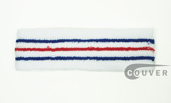 Tennis Head Sweatband w/ Blue-Red-Blue Stripes Wholesale 12PIECE
