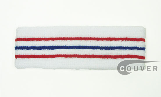 Tennis Head Sweatband w/ Red-Blue-Red Striped Wholesale 12PIECE