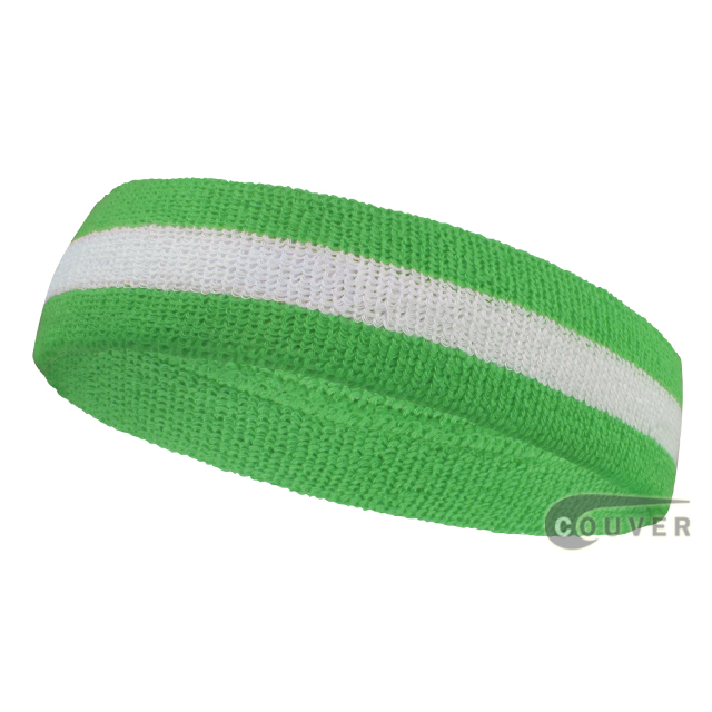 Bright Lime Green White Striped Head Sweatbands Wholesale, 12PCS