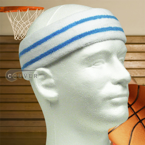 Wide Basketball Sweat Headband Pro SkyBlue Stripe in White 3PCs
