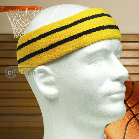 Wide Basketball Sweat Headband Pro Black Stripe in Yellow 3PCs