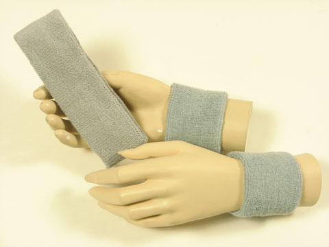 Light gray sports headband Light grey sweat wristbands set