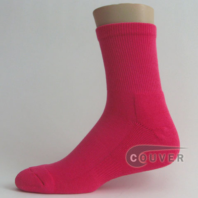 Hot pink basketball quarter socks terry cushion on sole, 3PAIRS