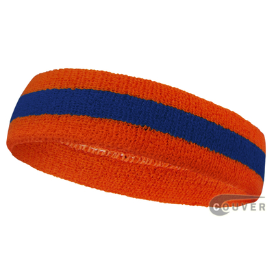 Orange Blue Sports sweat headbands terry cloth, 12 Pieces