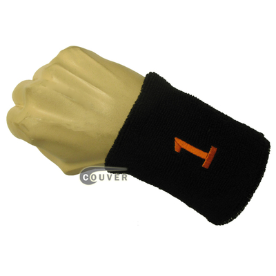 Black numbered sweat band number1 one embroidered in orange