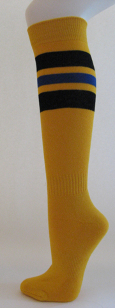 Golden yellow with black and blue stripe knee high softball sock 3PAIRs