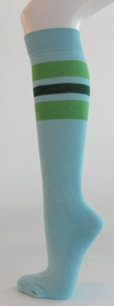 Light sky blue with bright green dark green stripe knee softball 3PAIRs