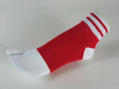 Split socks red with white stripes ankle high