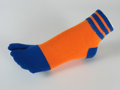 Split socks orange with blue stripes ankle high
