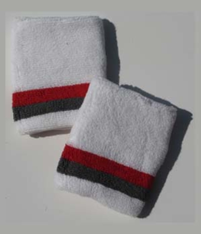 Red and Gray Bottom Stripe White Wristband [6 pairs]