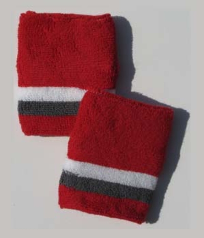 White and Gray Bottom Stripe Red Wristband [6 pairs]
