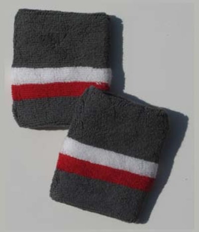 White and Red Bottom Stripe Charcoal Gray Wristband [6 pairs]