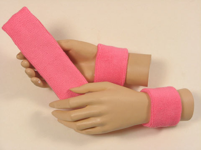 Pink sports headband Pink sweat wristbands set [3sets]