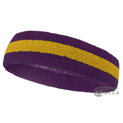 Purple golden yellow purple sports headbands (head sweatband), 12 Pieces