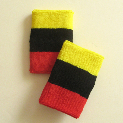 Bright yellow black red 3color striped wrist sweatband
