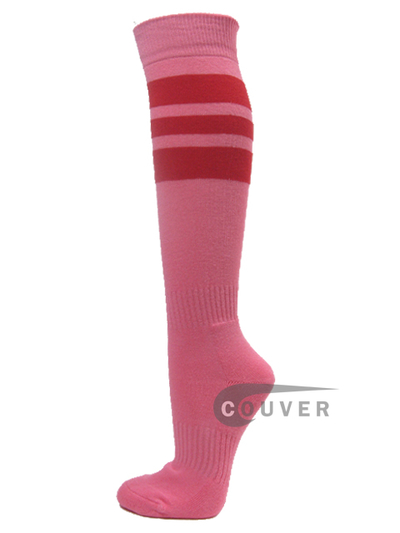 Pink COUVER sports/softball socks with 3 red stripes 3PAIRs